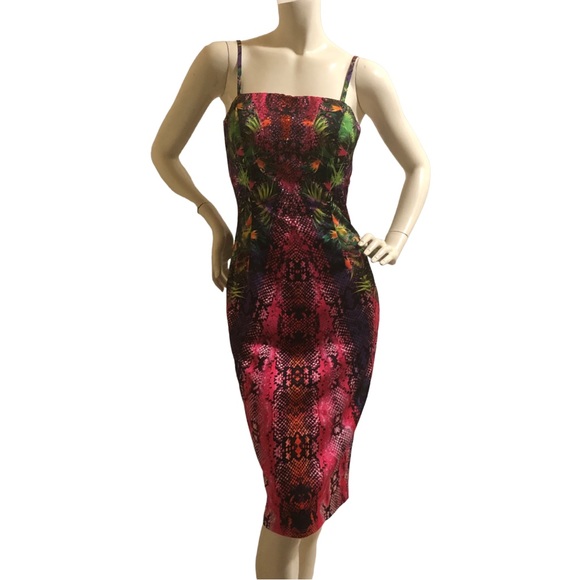 Genese London Tropical Satin Dress with colourful rhinestone detailing Small 4US - Picture 11 of 17